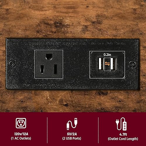 Miniatura 6 de Juego de 2 mesas auxiliares, mesa auxiliar con estación de carga y cajón, mesa auxiliar estrecha con puertos USB y salidas para espacios pequeños,