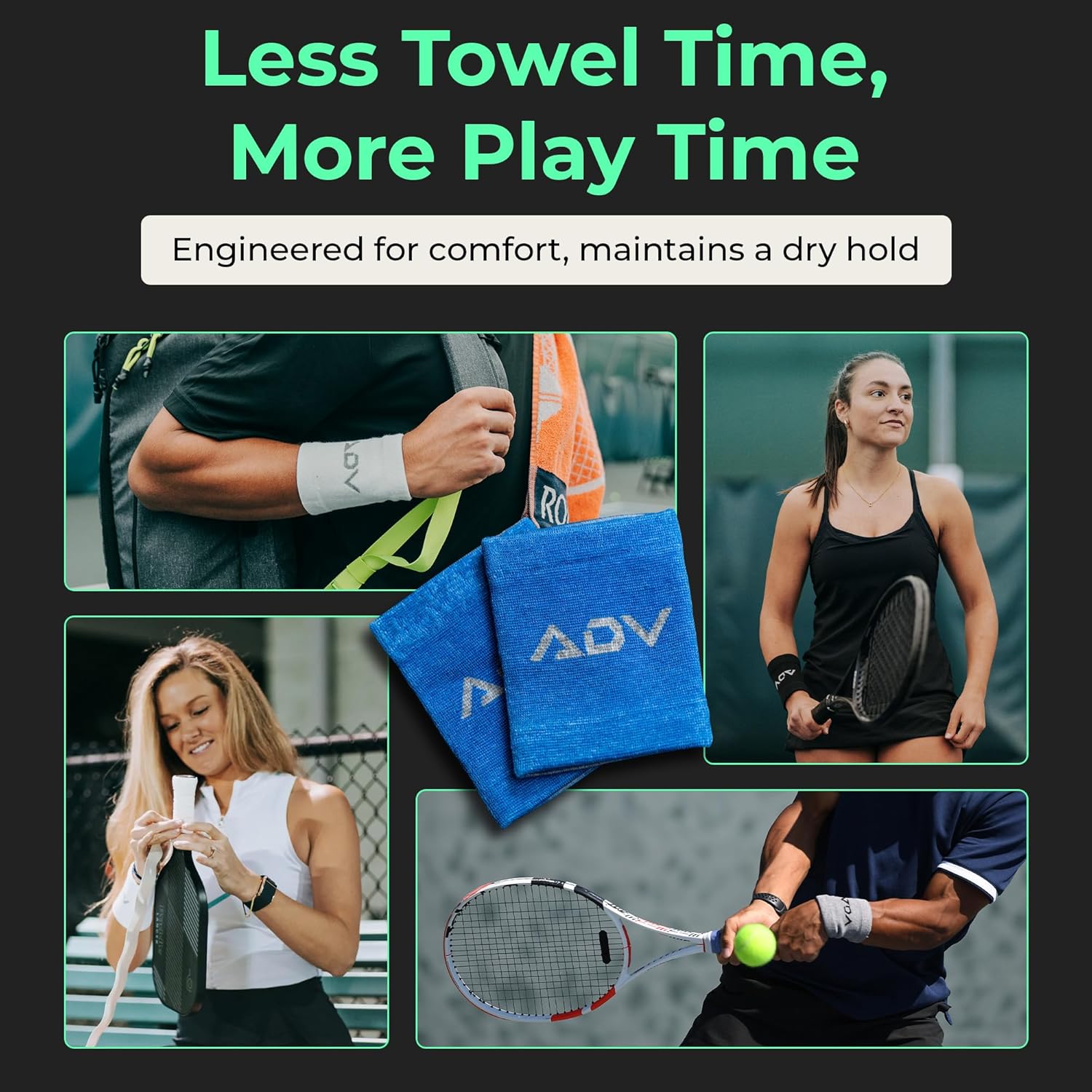 ADV Tennis Wristbands with New Age Polyester Cotton Blend - Ultra Absorbent Wrist Sweatbands - Doublewide & Slim Wrist Bands for Sweat - 4 Pack or 2 Pack - Image 6