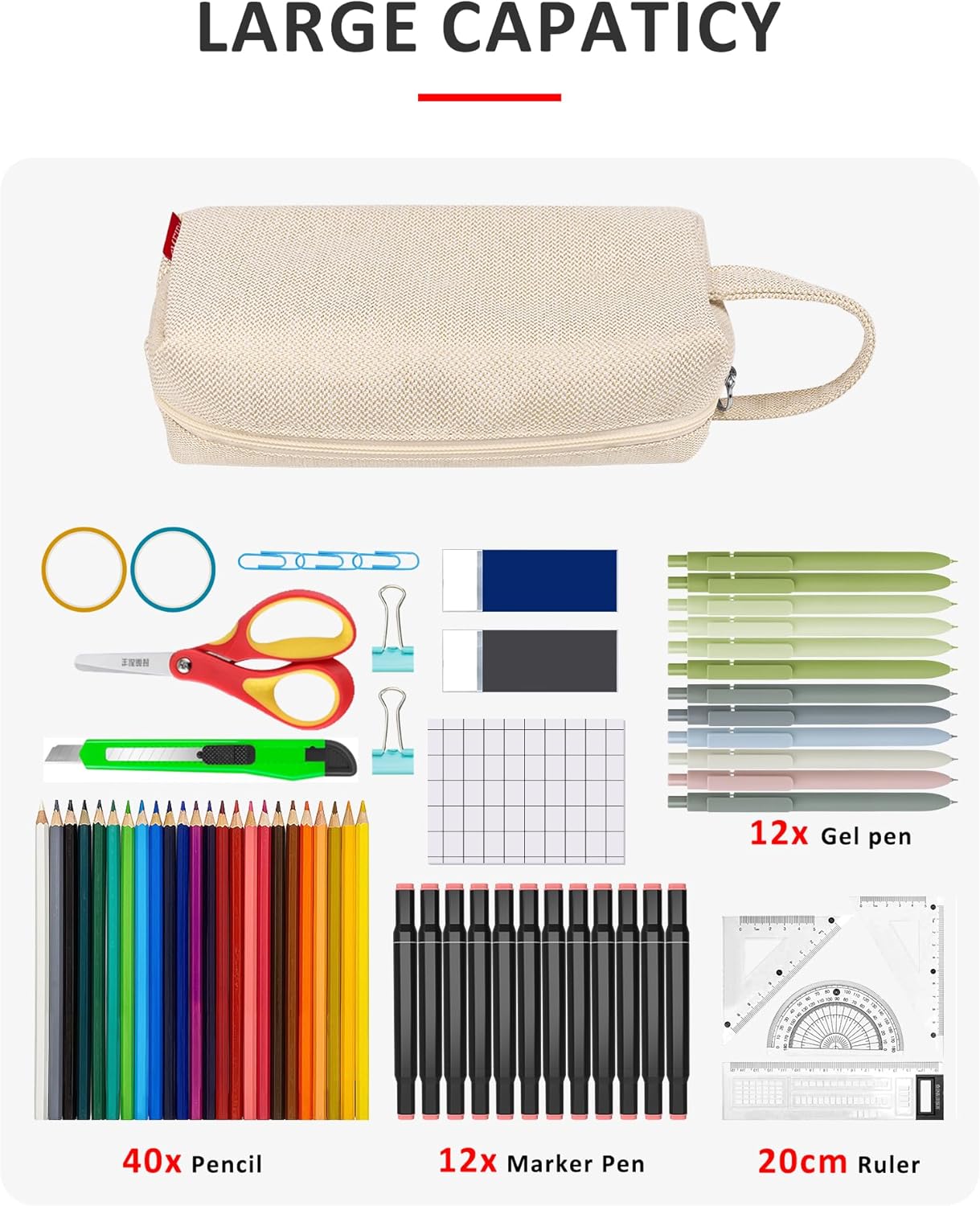 Fmeida Pencil Case Pouch - Water Resistant Pencil Pouch Portable Pencil Bag Simple Office Supplies Stationery Pouch with Handle - Retro Beige Retro Beige 1 image 3 of 8 B0F13SBRJC