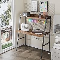 Vista 2 de DESIGNA Escritorio pequeño con escalera para computadora con estantes de almacenamiento, 43 pulgadas, 2 niveles, oficina en casa, estudiantes