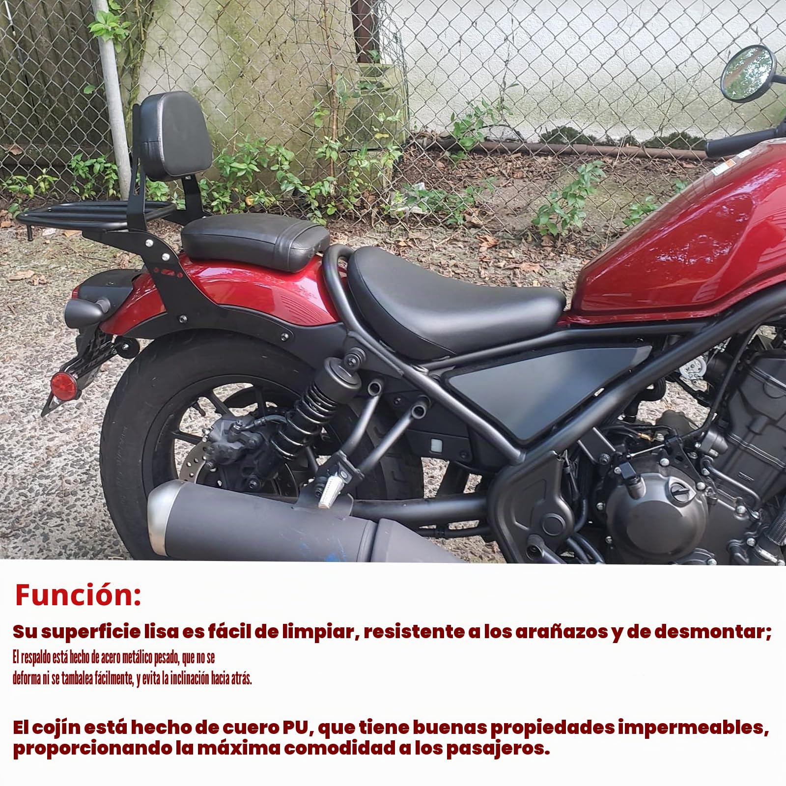 Worldmotop - Respaldo trasero de motocicleta para Honda CMX 500 Rebel CMX 300 CMX500 2017-2022, almohadilla de respaldo desmontable (A)