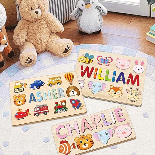 Miniatura 5 de Rompecabezas de nombre personalizado para niños, juguetes educativos Montessori, rompecabezas de madera personalizados para niños de 1 a 3 años,