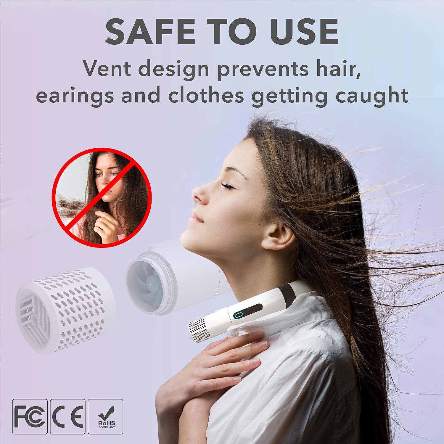 Blast Auxiliary Portable Neck Fan - Wearable Personal Cooling Device with 18 Hour Rechargeable Battery | 3 Speed, 120° Rotatable Bladeless Head Fans That Blow Cold Air