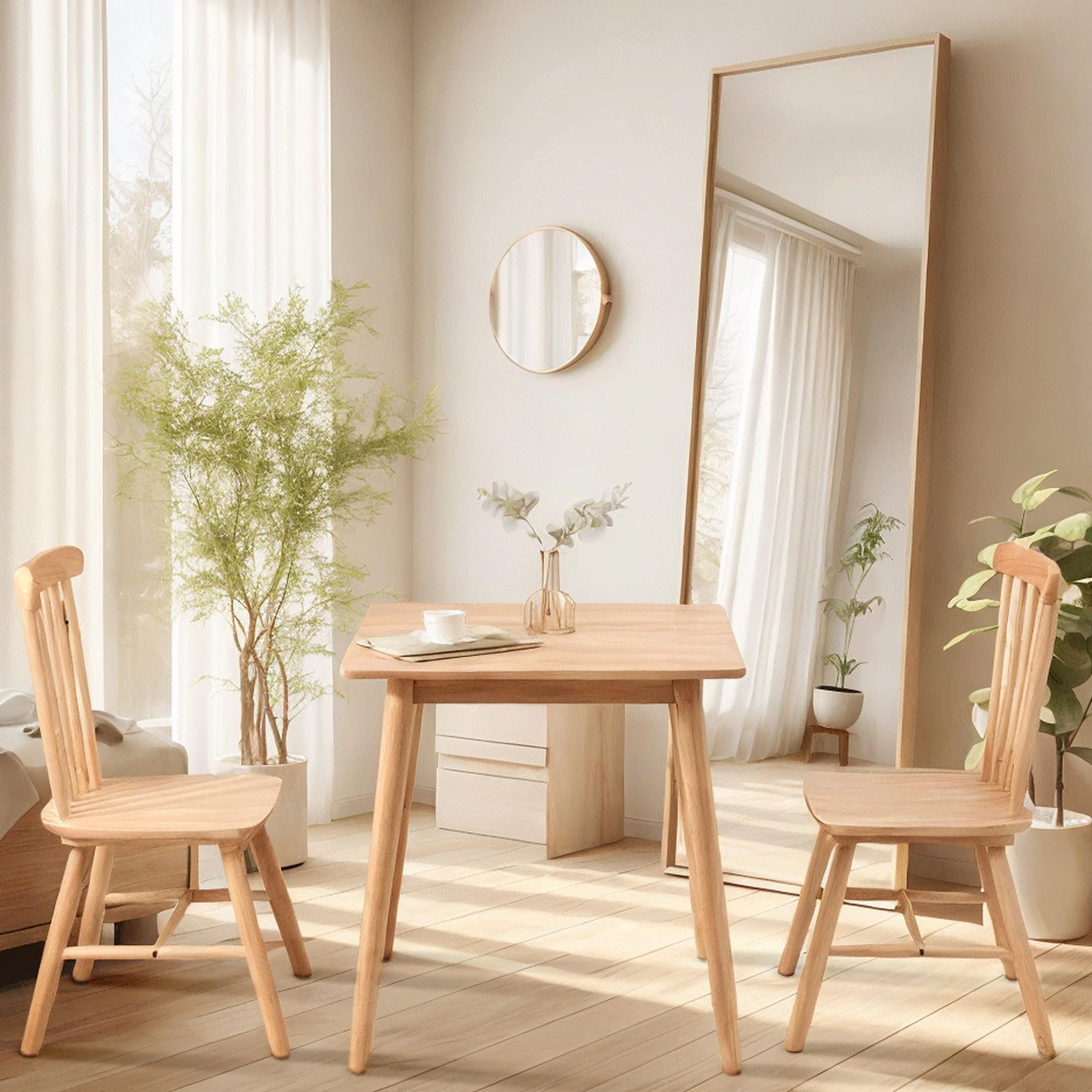 Mesa de comedor cuadrada pequeña de 27.6 pulgadas para 2, mesa de comedor de cocina natural que ahorra espacio, mesa moderna de madera rústica de mediados de siglo con patas de madera maciza 7