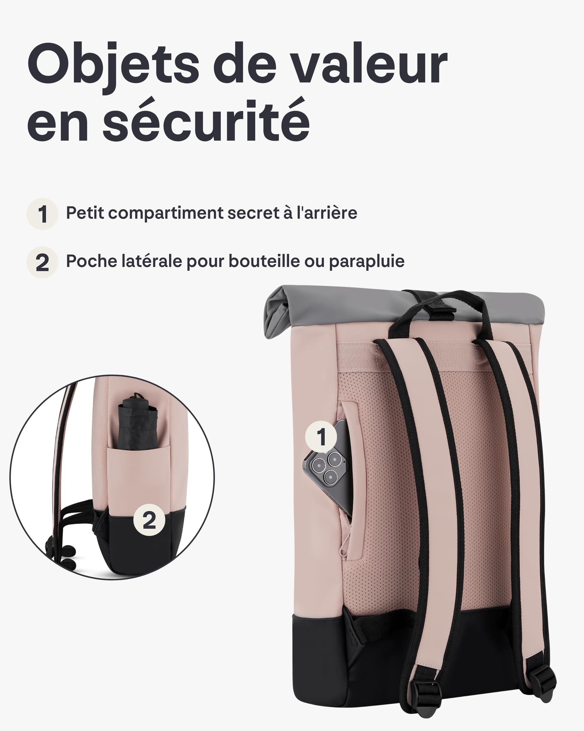 Johnny Urban Sac à Dos Femme & Homme - Harvey Medium - Backpack Roll Top pour Ordinateur Portable pour Voyage Travail, Loisir - Compartiment de 16 Pouces - Hydrofogue