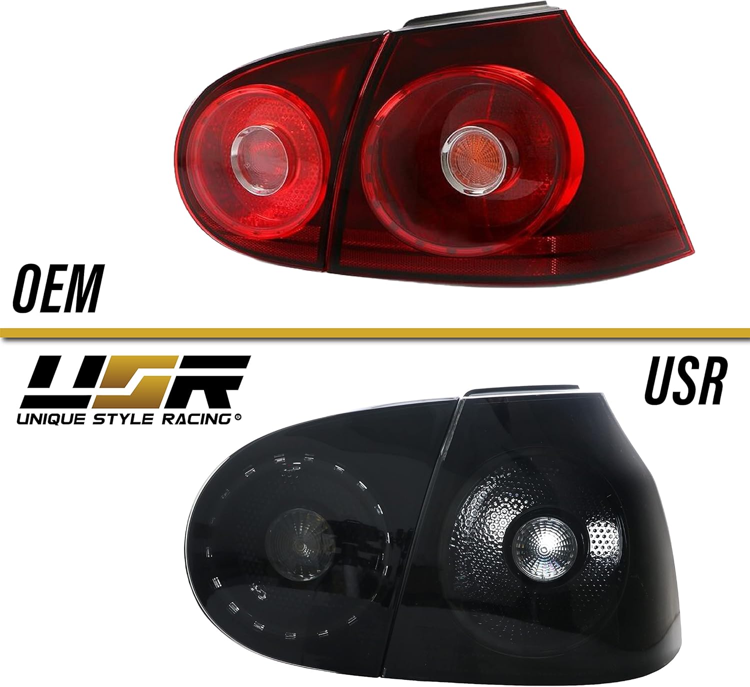 USR DEPO VW Golf 5 Tail Lights - Black/Smoke Rear Tail Lamps Set (Left + Right, Inner + Outer) Compatible with 2006-2009 Volkswagen Golf GTi Mk.5 Chassis (Smoked 4 Pieces)