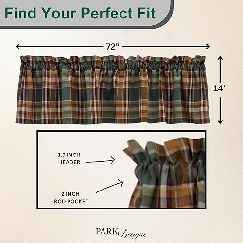 Park Designs Farmhouse Kitchen Valances for Windows - Plaid Pine Lodge - Thumbnail 5