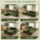 Sapgaks Divano ad angolo, 4 posti, divano a 3 posti, divano compresso modulare con chaise longue a forma di L, nessun assemblaggio richiesto (tessuto in cordone) (verde) - 6