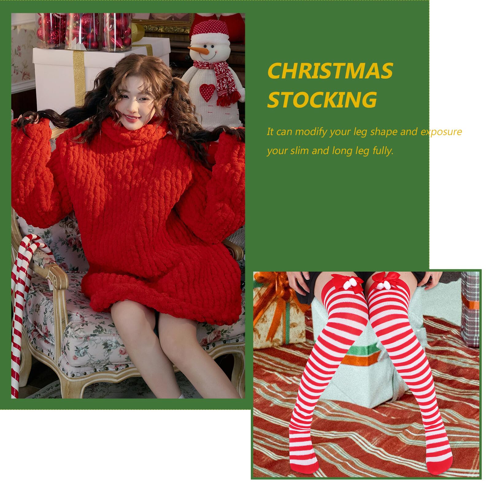 LIFKOME Chaussettes de Fête Hautes pour Femmes Bas de Noël avec Nœuds Décoratifs Respirantes et Confortables au Quotidien