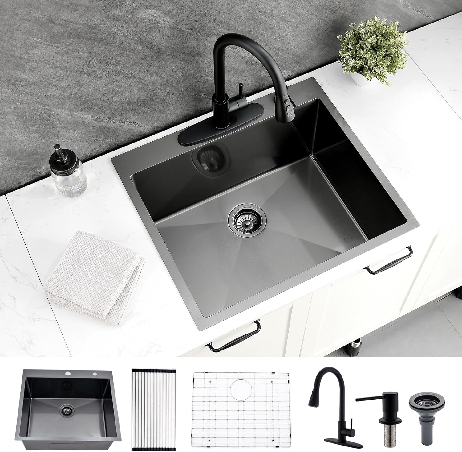 BoomHoze 25 x 22 Drop in Laundry Sink and Faucet, 16 Gauge Stainless