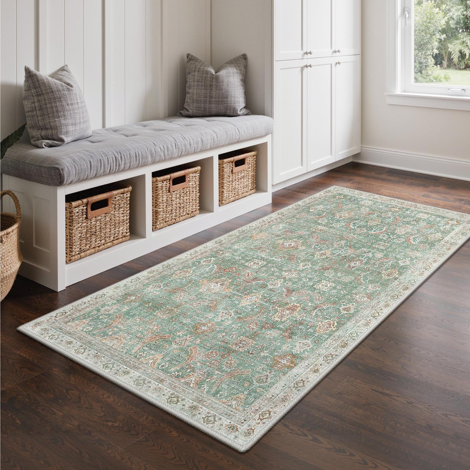 GENIMO Teppich Wohnzimmer Vintage Orientalischer rutschfest & Waschbare | Boho Vintage Orientalischer Teppiche, Kurzflor Wohnzimmerteppich, Rutschfest Carpet, für Schlafzimmer, Esszimmer, Büro