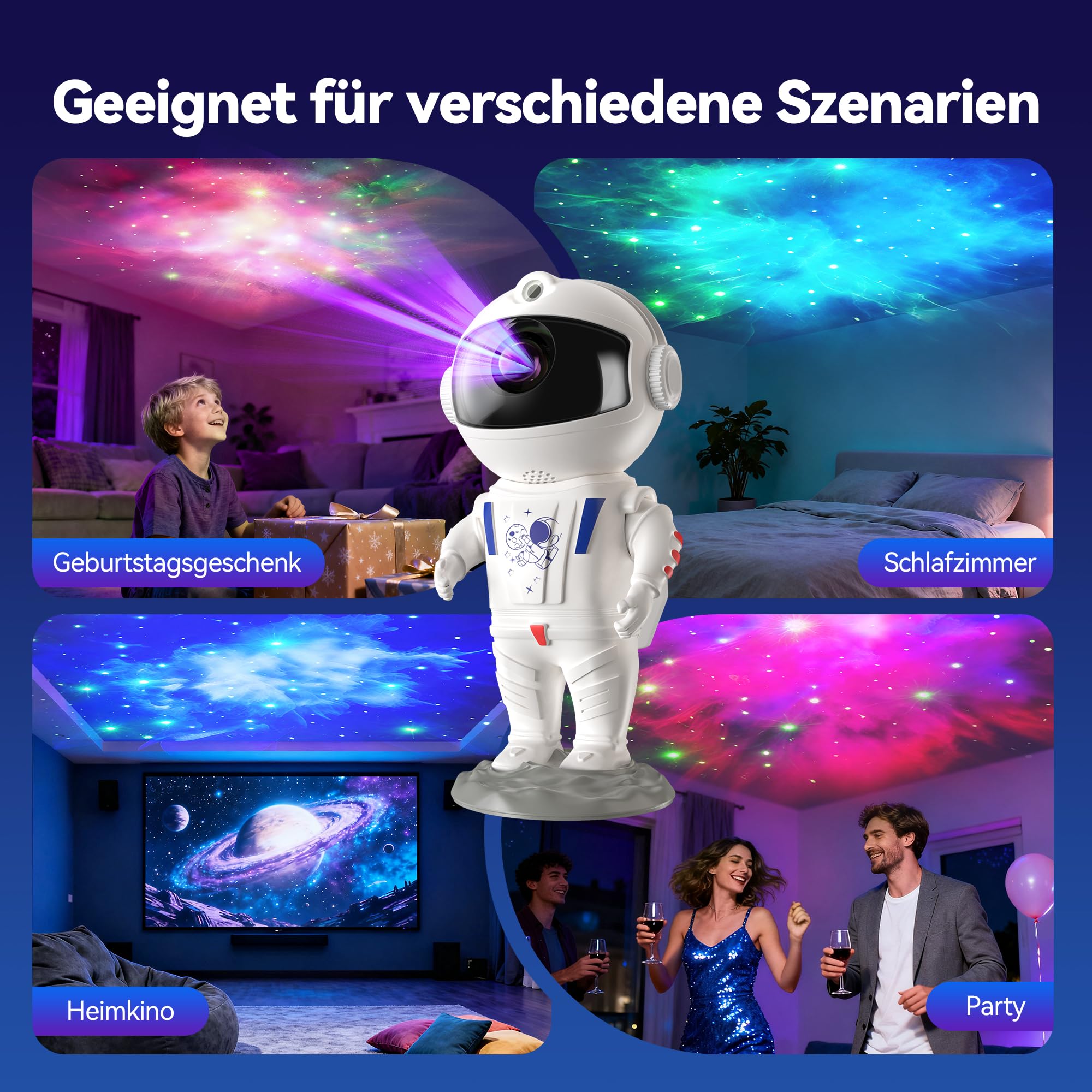 TechRise Astronaut Sternenhimmel Projektor, Astronaut Projektor, LED Weltraum Lichtprojektor Lampe, Nachtlicht Sternenhimmel, Mit Timer & Fernbedienung, Geschenk für Kinder und Erwachsene