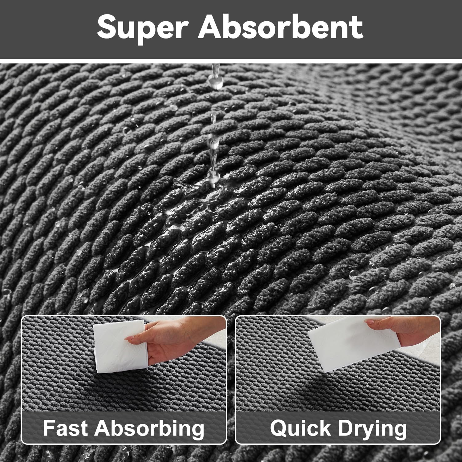 Triohero Bathroom Rugs Non Slip Washable, Super Absorbent Thin Bath Mat Small Quick Dry Low Pile Bathroom Rug, Dark Grey 16"x24"