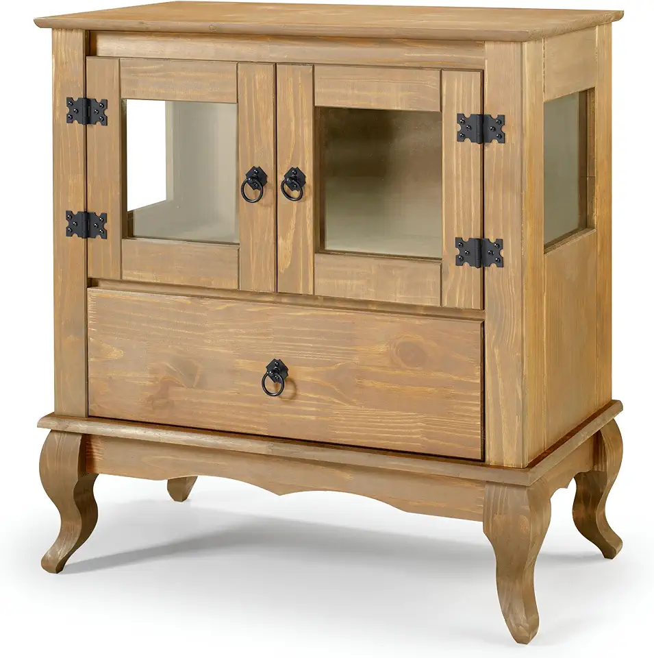 Balcão Vitrine 2 Portas 1 Gaveta e Vidro Lateral Marrom