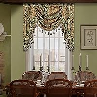 Vista 34 de Loom and Mill Cenefas de cascada de lujo para ventanas, elegantes cenefas de cortina de jacquard gruesas con borlas para sala de estar, decoraciones