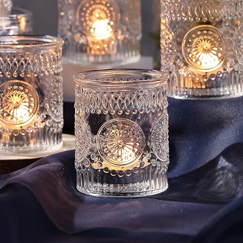 Miniatura 5 de DARJEN Portavelas Votivos Transparentes Juego de 36 - Portavelas de Vidrio a Granel para Velas de Té, Velas Votivas en Relieve para Centro de Mesa