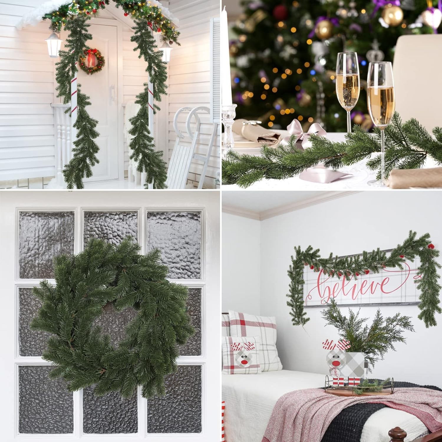 RECUTMS 6.4FT Artificial Christmas Norfolk Pine Garland Frosted Pine Cypress Winter Greenery Garland Realistic Wreath Decoration for Mantel Season Fireplace Indoor Home Xmas Table Centerpiece Decor