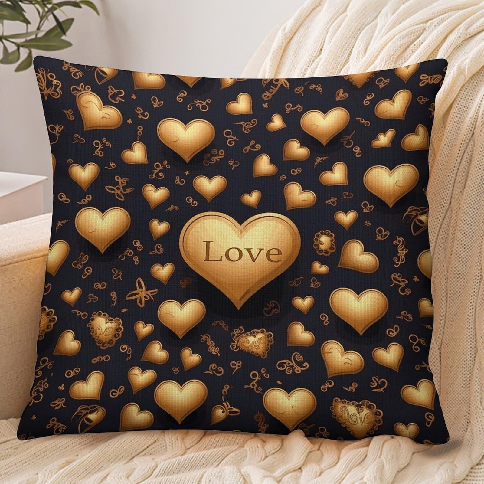 Fekiloot Style Golden Heart And Love Pillowcase Pillow Sham Pillow Case