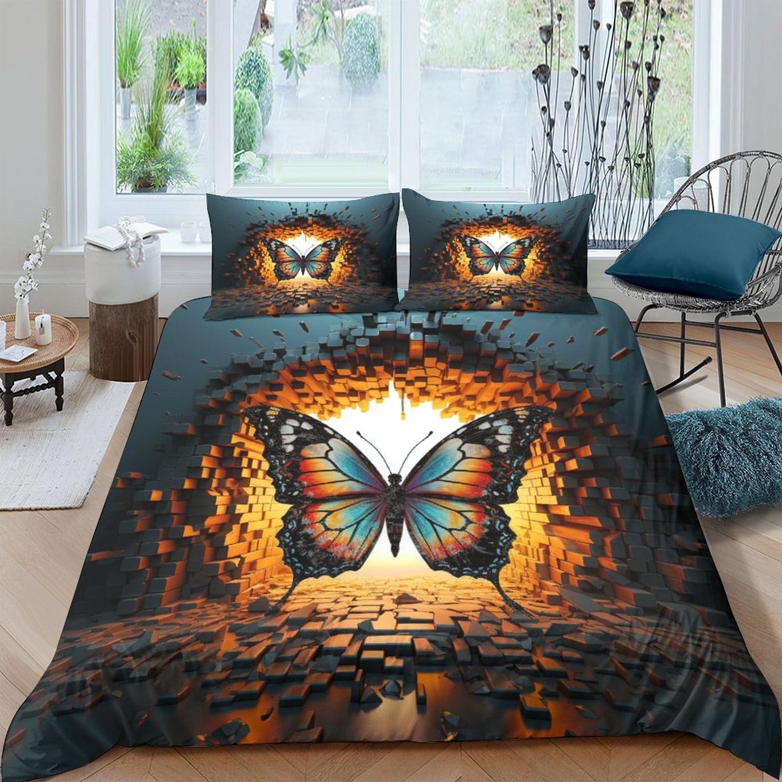 Couette 3D géométrique animal ensemble de literie King 220x240cm avec taie d'oreiller de lit