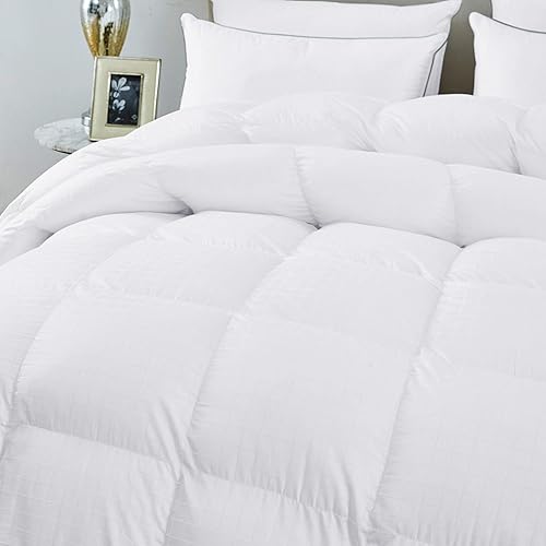 Miniatura 4 de Lujoso edredón de plumón de ganso tamaño matrimonialqueen, exquisito diseño a cuadros Dobby, 1200 hilos, 100% algodón egipcio, hipoalergénico, peso