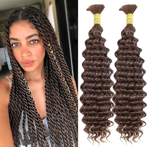 Fabimiya Deep Curly Braiding Human Hair 100g 20 Inch Color 4 Auburn Brown Deep W