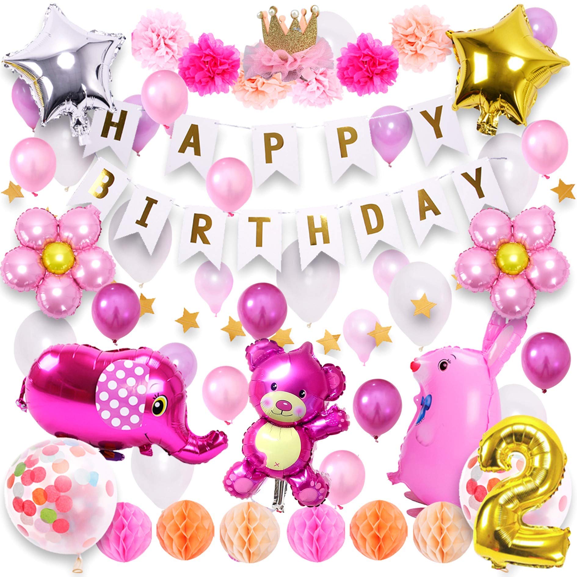 Amazon | deerzon 女の子 誕生日 飾り付け 93点セット ガーランド 