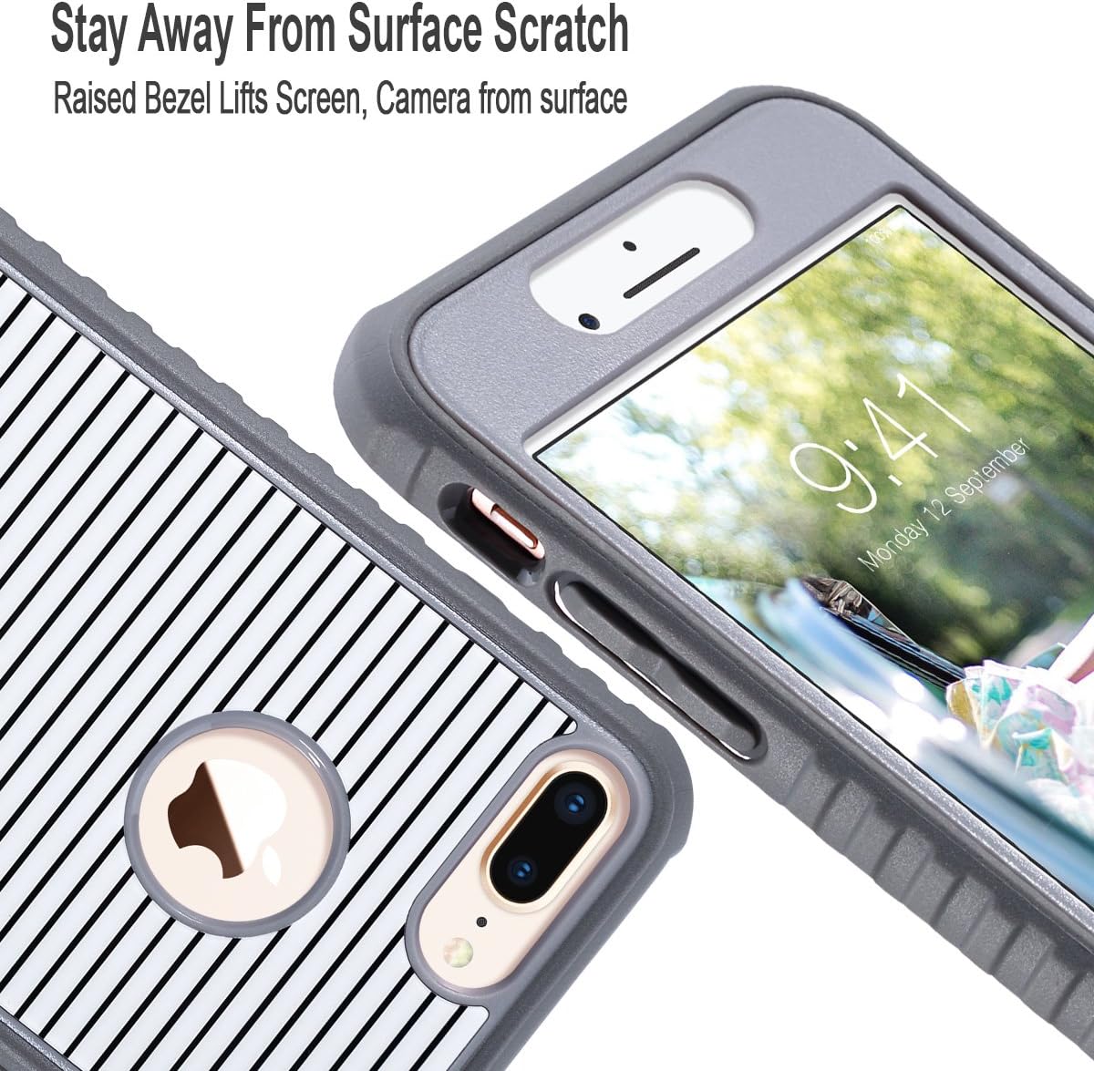 ULAK Compatible with iPhone 8 Plus Case, Slim Shockproof TPU Bumper Case with Front Frame, Durable Anti-Slip Protective Phone Cover for iPhone 8 Plus 5.5 inch, Mint Stripes Minimal