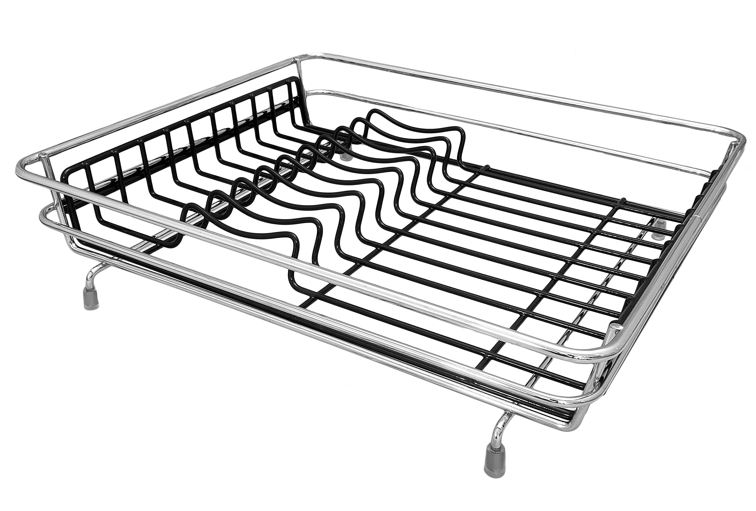 Delfinware Chrome/Black Dish Drainer With Rubber Feet,