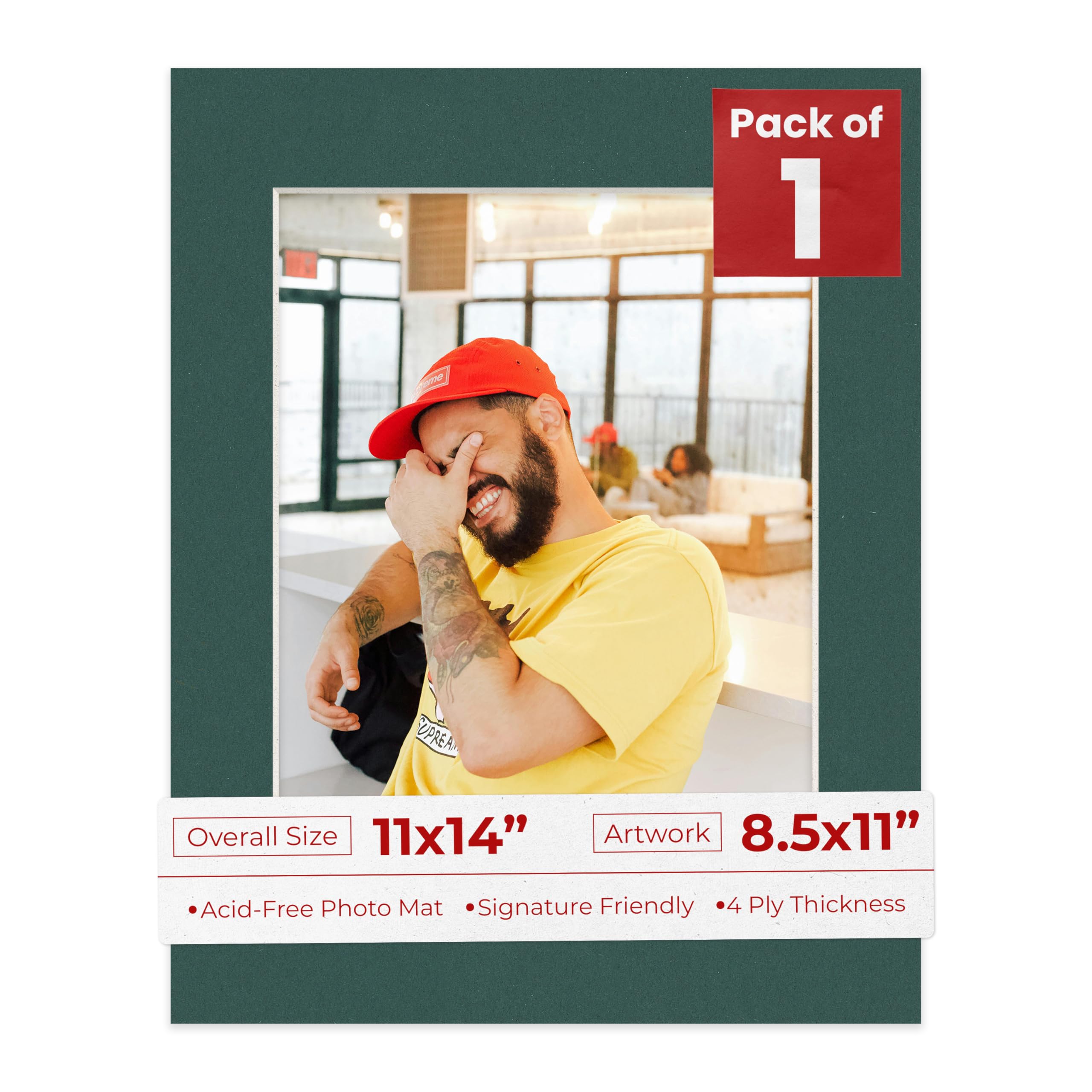 11x14 Mat Bevel Cut for 8.5x11 Photos - Acid Free Forest Green Precut Matboard With Backing Board and Crystal Clear, Self Seal Photo Mat Bag - For Pictures, Photos, Framing - 4-ply Thickness-image-37