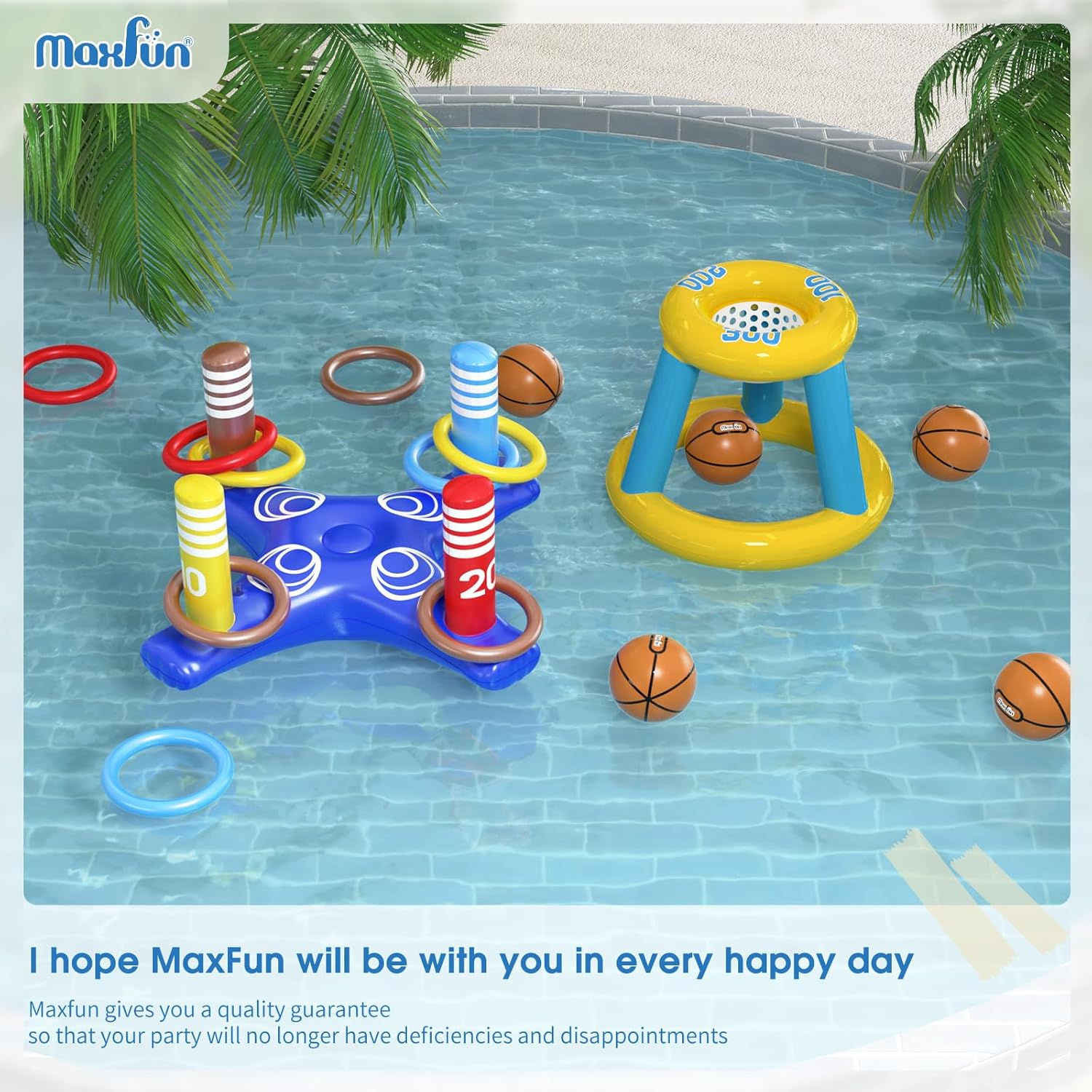 Max Fun Pool Toys Games Set, Inflatable Cross Ring Toss Games, Floating Pool Basketball Hoop, Inflatable Cactus Pool Floats for Kids Teens Adults Swimming Water Toys (3-Piece Set) - Image 6