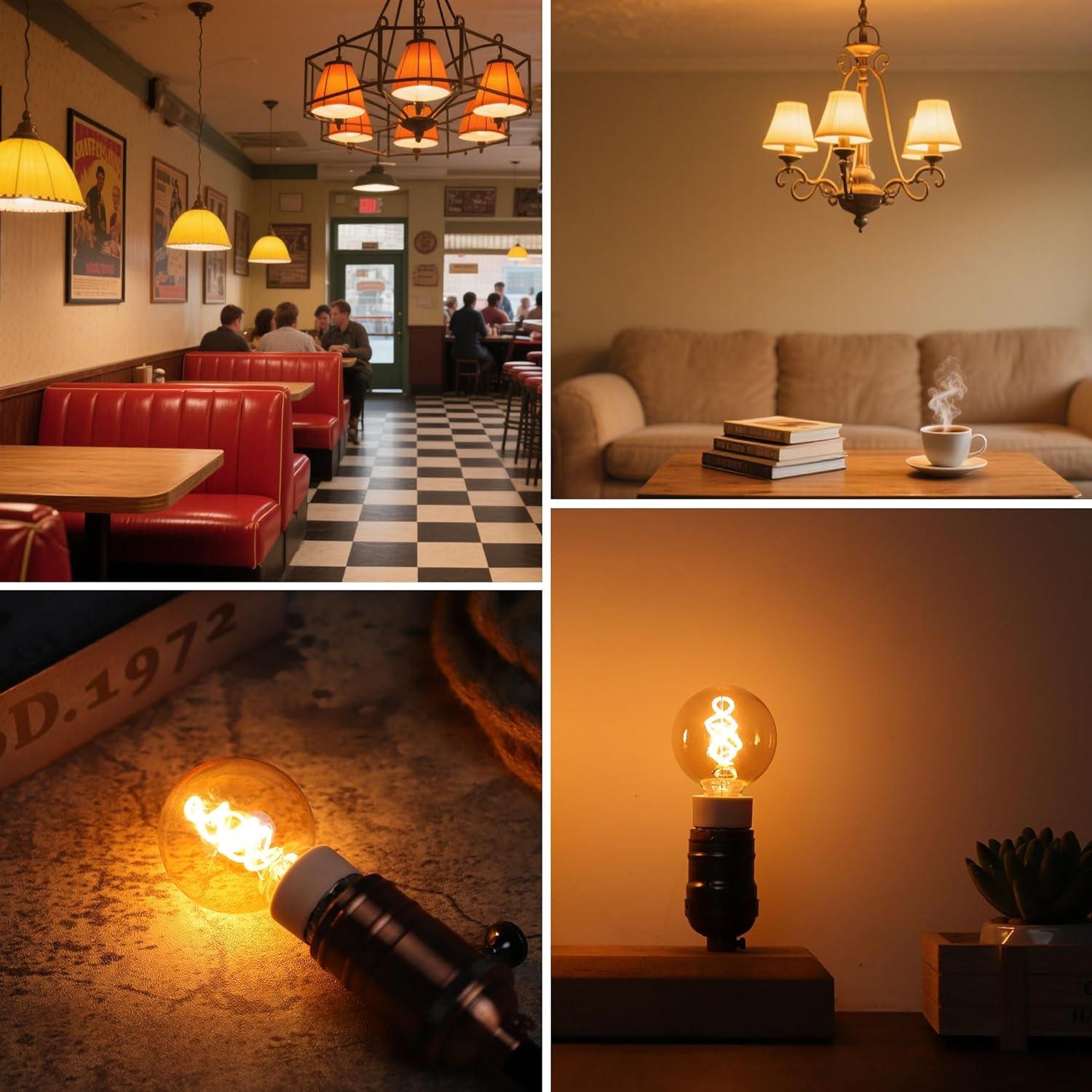 Dimmable G16.5 Amber Light Bulbs 25 Watt Equal 3W,Candelabra Edison Screw Base E12 Bulb Warm,Vintage LED Globe Light Bulbs for Chandelier Ceiling Fan,Soft White 2200K,180LM,2 Pack