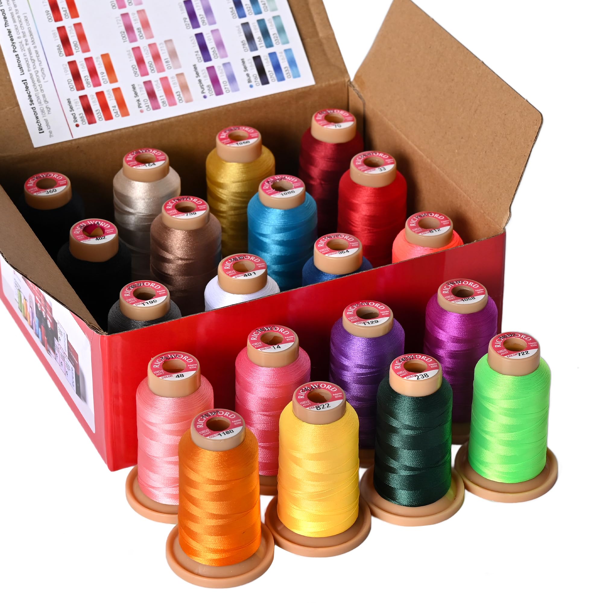 Poolin Richword, filo da ricamo in 20 colori, 800 m, 40 WT (108D/2), in poliestere, per macchine da ricamo e macchine da cucire