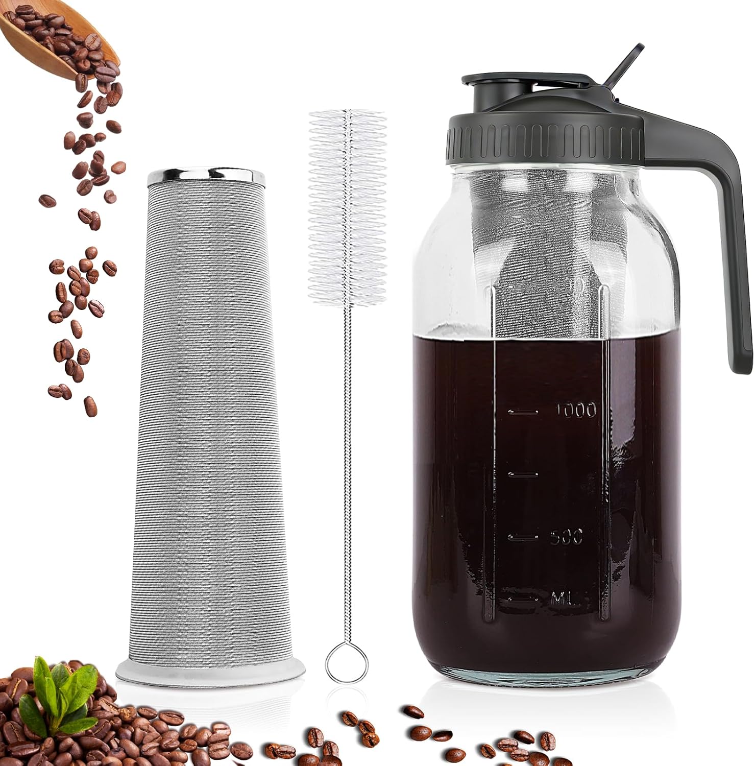 Cold Brew Coffee Maker 64 oz Mason Jar Stainless Steel Filter