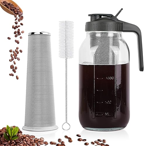 Cold Brew Coffee Maker,64 oz Mason Jar Pitcher with Stainless