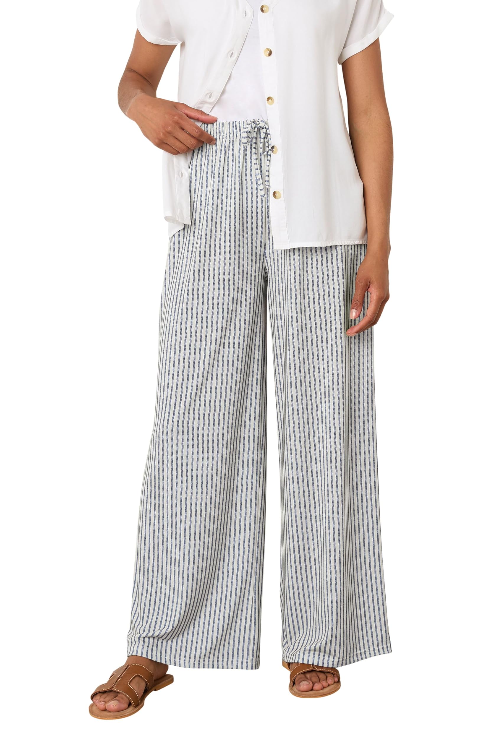 M&Co Women's Blue Stripe Wide Leg Trousers