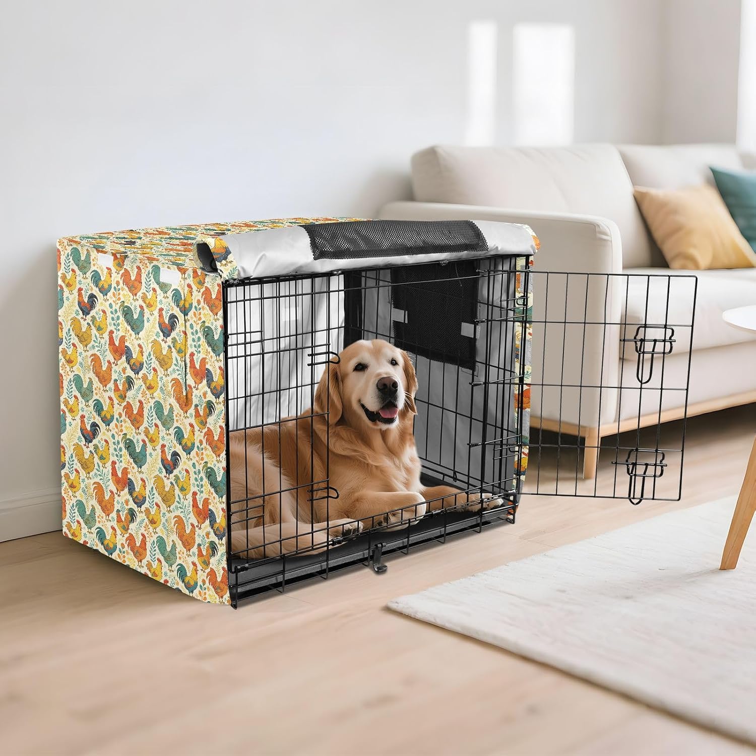 Retro Farm Chicken Crate Covers for Dogs Puppy Kennel Cover Roller Shades 48 Inch