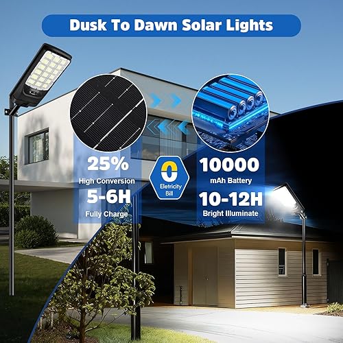 Miniatura 4 de Solar Street Lights Outdoor, 21000LM 6500K Motion Sensor Solar Lights Waterproof, Dusk to Dawn Solar-Powered Flood Lights with Remote, Commercial