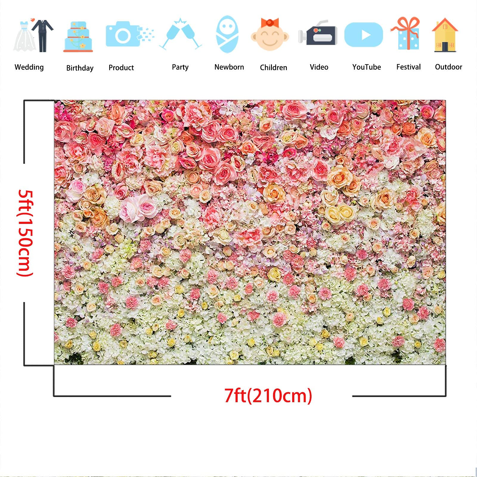 XLL Fotohintergrund Mit Frühlingsrosen, Rosa, 2,1 X 1,5 M, Vinyl, 3D, Rosa, Blumen, Neugeborene, Kinder, Hochzeit, Brautparty, Fotohintergrund, Muttertag, Jahrestag, Zeremonie, Paar-Requisiten