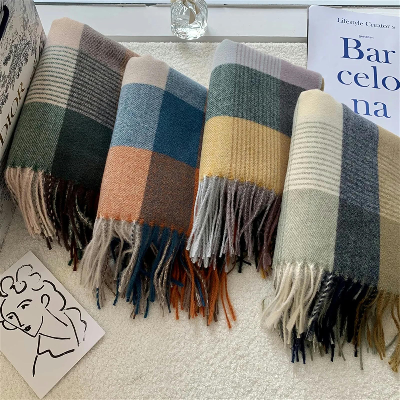 MdybF Szaliki dla kobiet Szalik damski Jesień I Zima Szal Cały Moda Imitacja Kaszmiru Przeciw Kolorowej Kratce Szalik