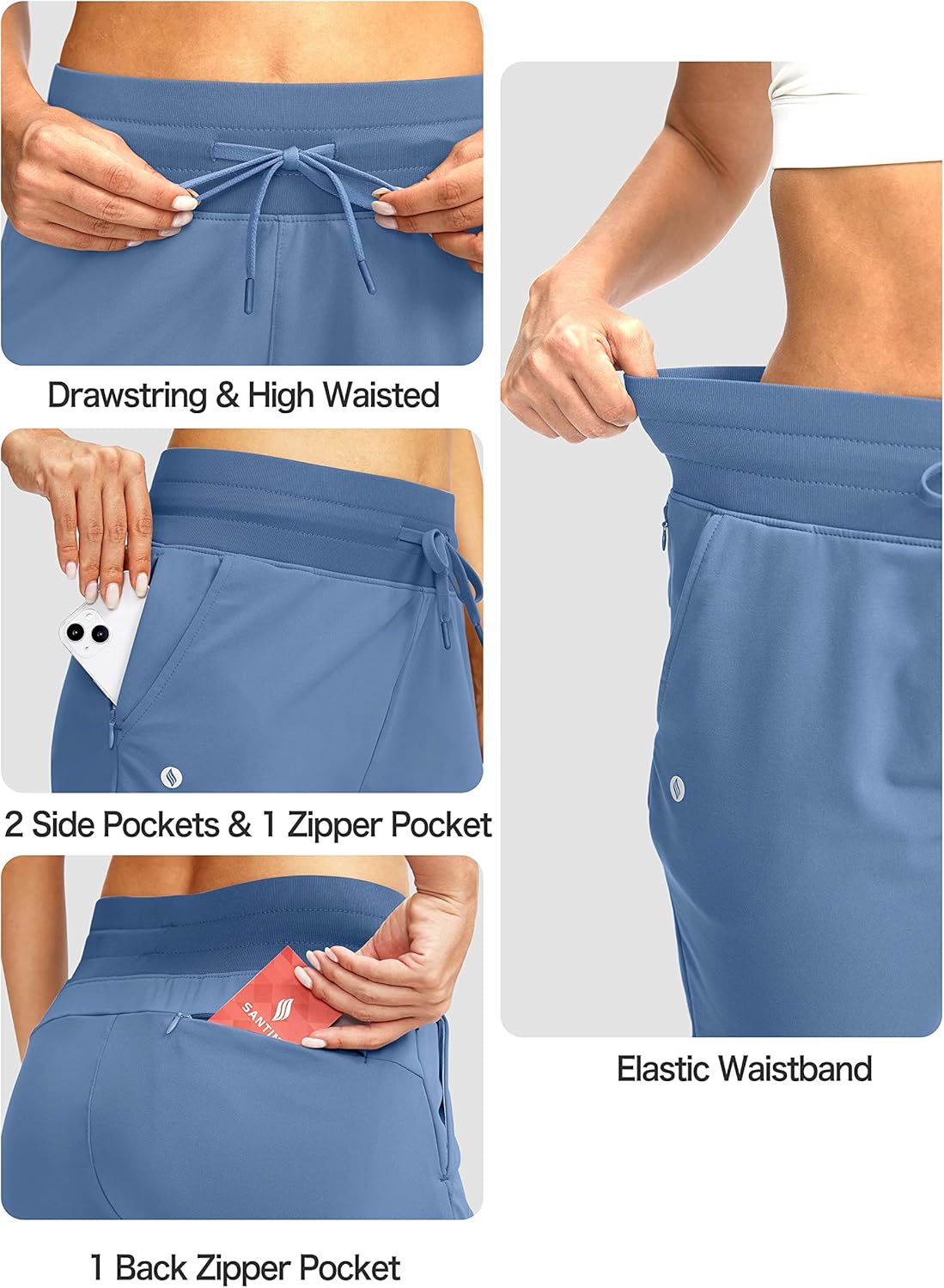 SANTINY Women's Fleece Lined Joggers Water Resistant High Waisted Thermal Sweatpants Winter Pants Hiking Running Pockets(Niagara_M) - Image 4