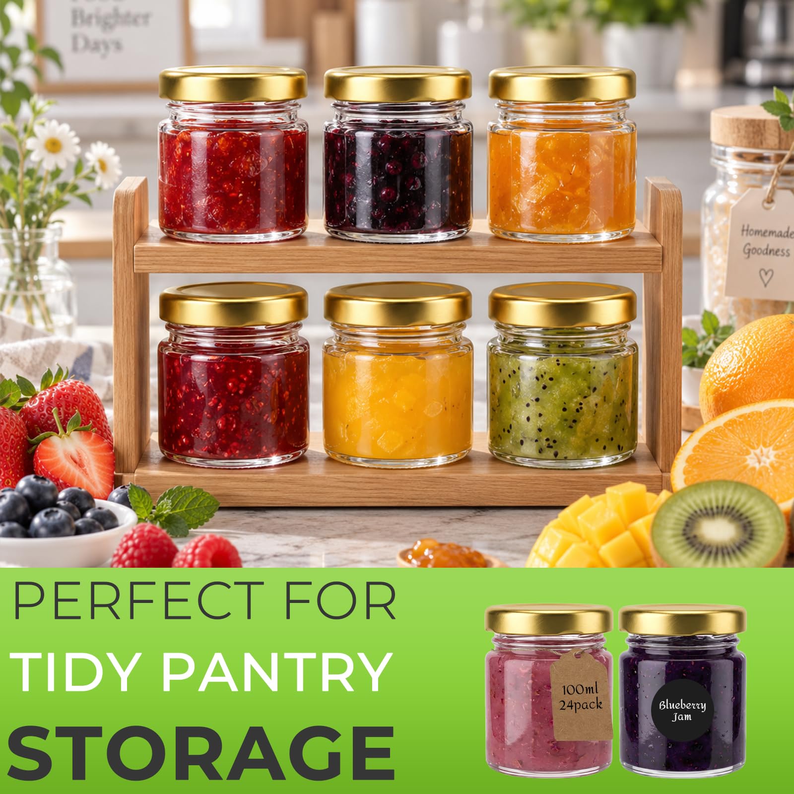 Lot de 24 bocaux à confiture ronds de 100 ml avec couvercle doré