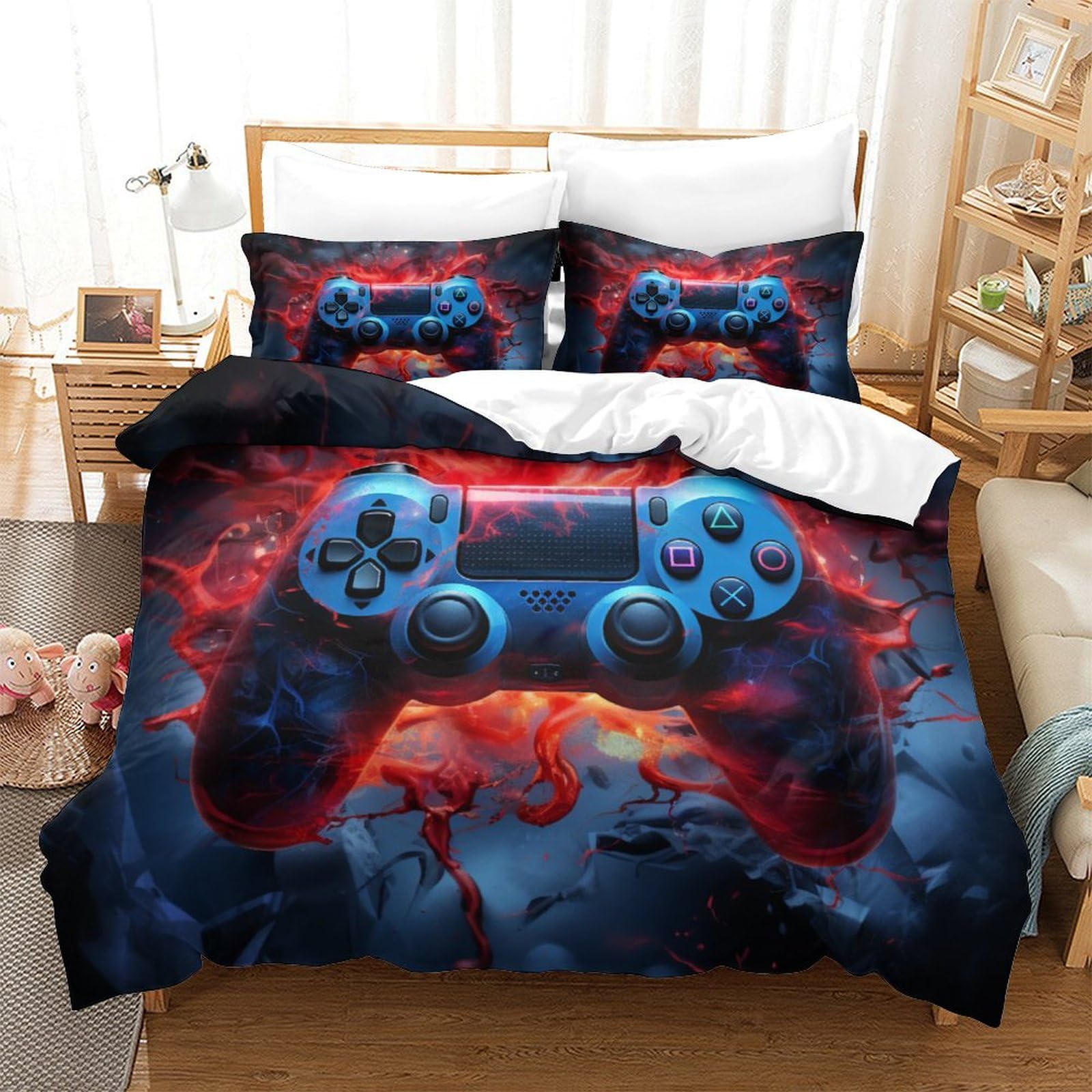 Housse de couette imprimé 3D manette de jeu 260x220cm : Idée cadeau originale