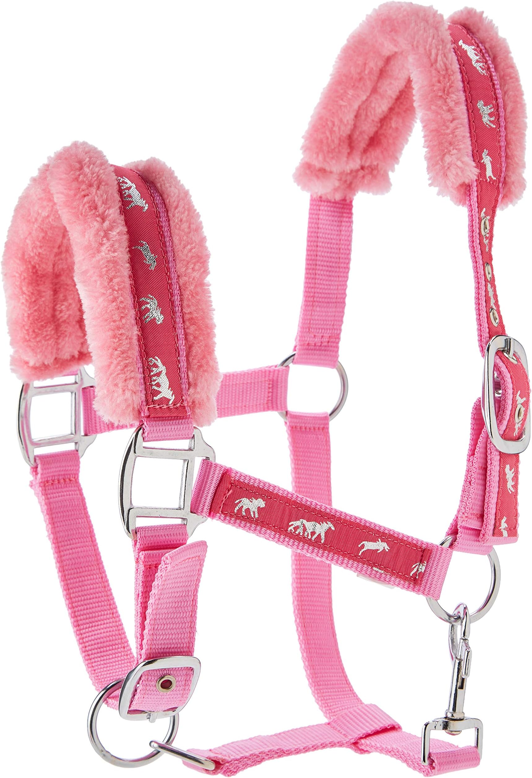 Cwell Equine Mink padded HORSE COB PONY Nylon Halters/Headcollar's Horse Print Lead set PINK (PONY)