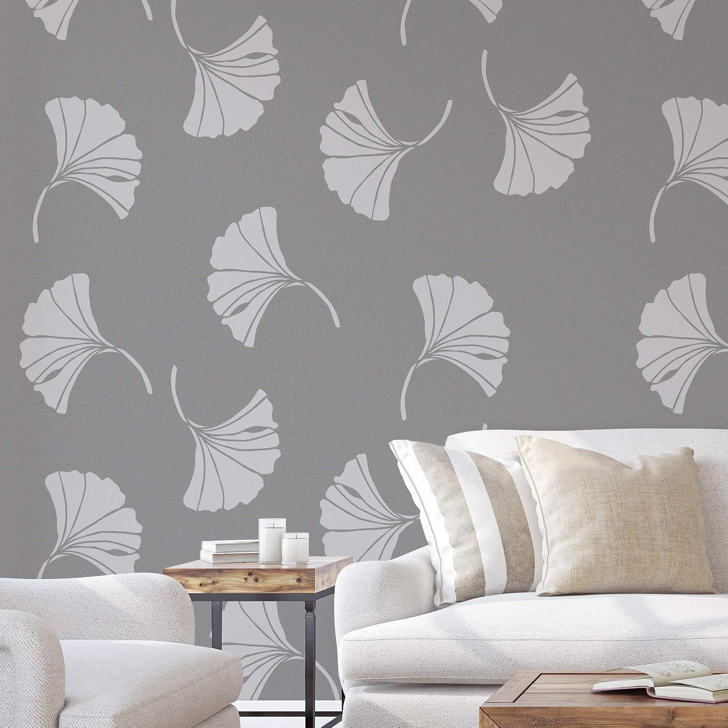 Ginkgo Pattern Wall Stencil - Wall Stencil Ideas, Ginkgo Stencil, Use for Wallpaper Look
