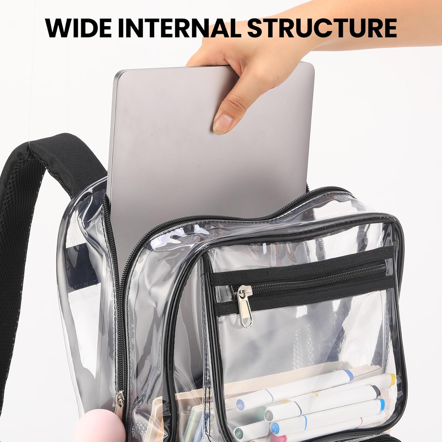 Organized Kids/Big Kid Unisex Clear Backpack and Double Lunch Bag Set, Black, 17" H x 12" W x 5" D, 16.69L, 3 Compartments, Waterproof, Adjustable Straps, School Backpack, Set of 3 - Image 5