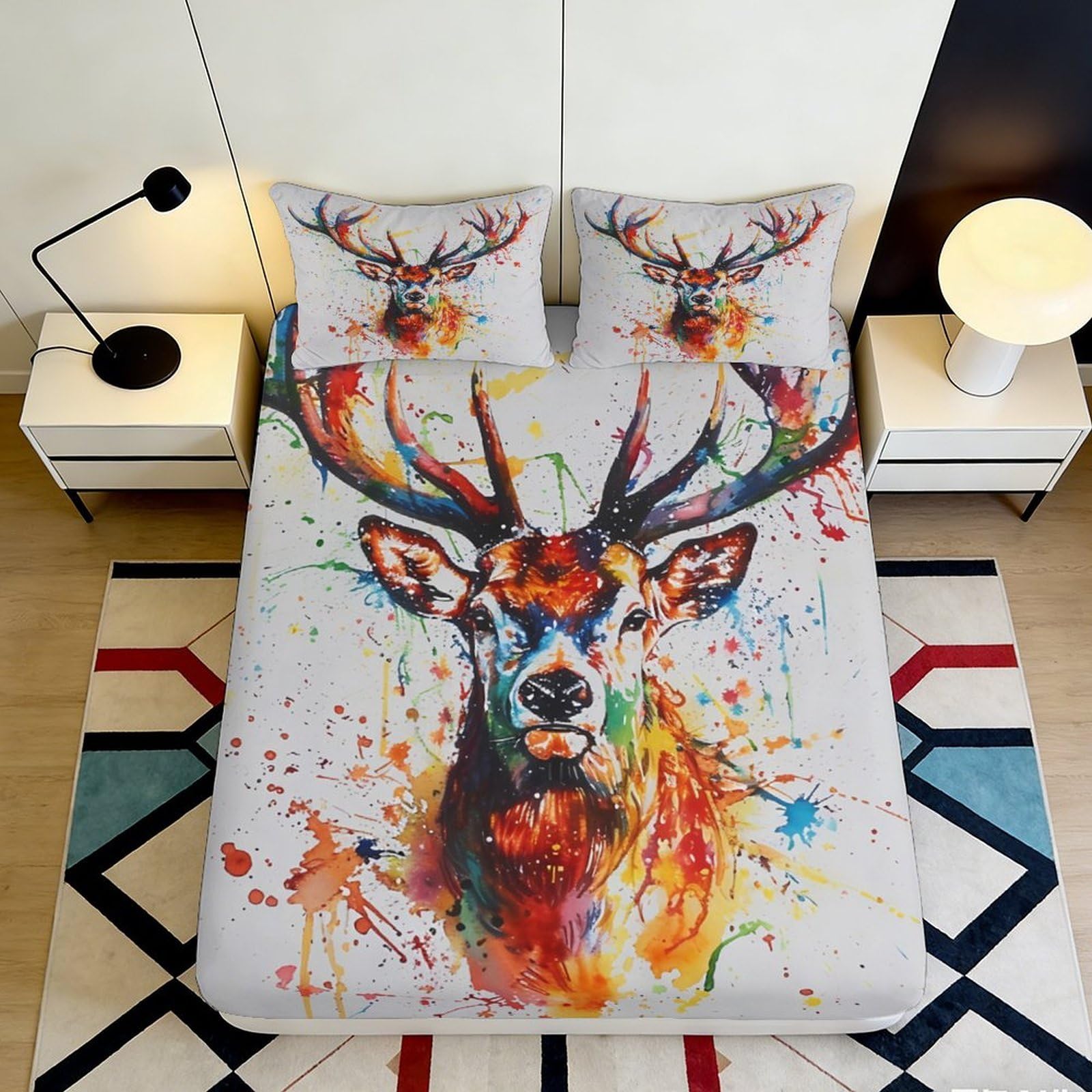 3D Printed Cosmic Cat Fitted Sheet Microfiber Deep Pocket Non-Slip Bedroom Bedding Space Cats Mattress Fitted Cover Washable for Home 140x200x25cm