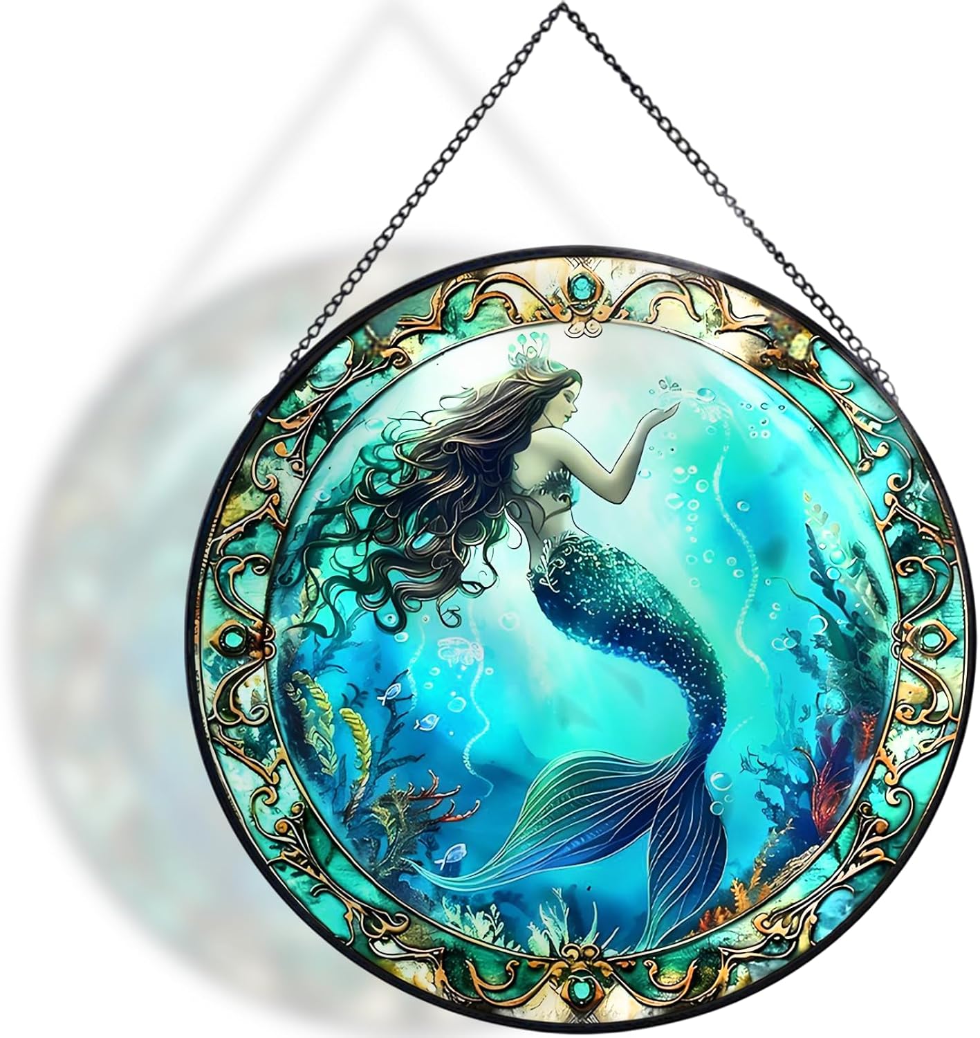 Orca Stained Glass Window Hanging, Glass Sun Catcher Wall Art Decor, Birthday Christmas Orca Gifts for Home, Coffee Bar, Housewarming 20cm/7.87inch