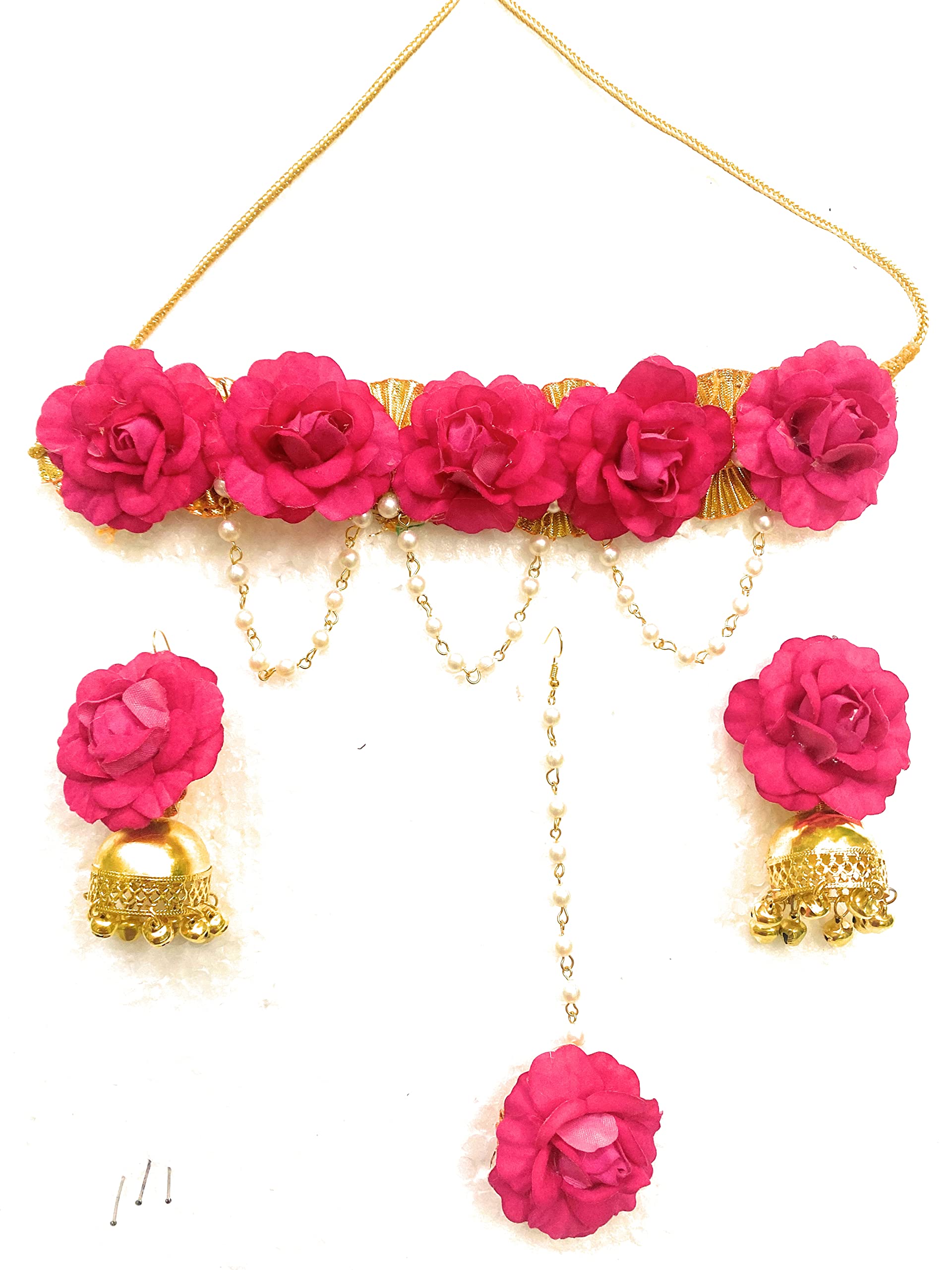 AGAAS ENTERPRISES Pink Flower jewelery Set for Haldi Mehndi Funtion Gift Item for Women and Girls (B07RP84K6B) Amazon Price History, Amazon Price Tracker