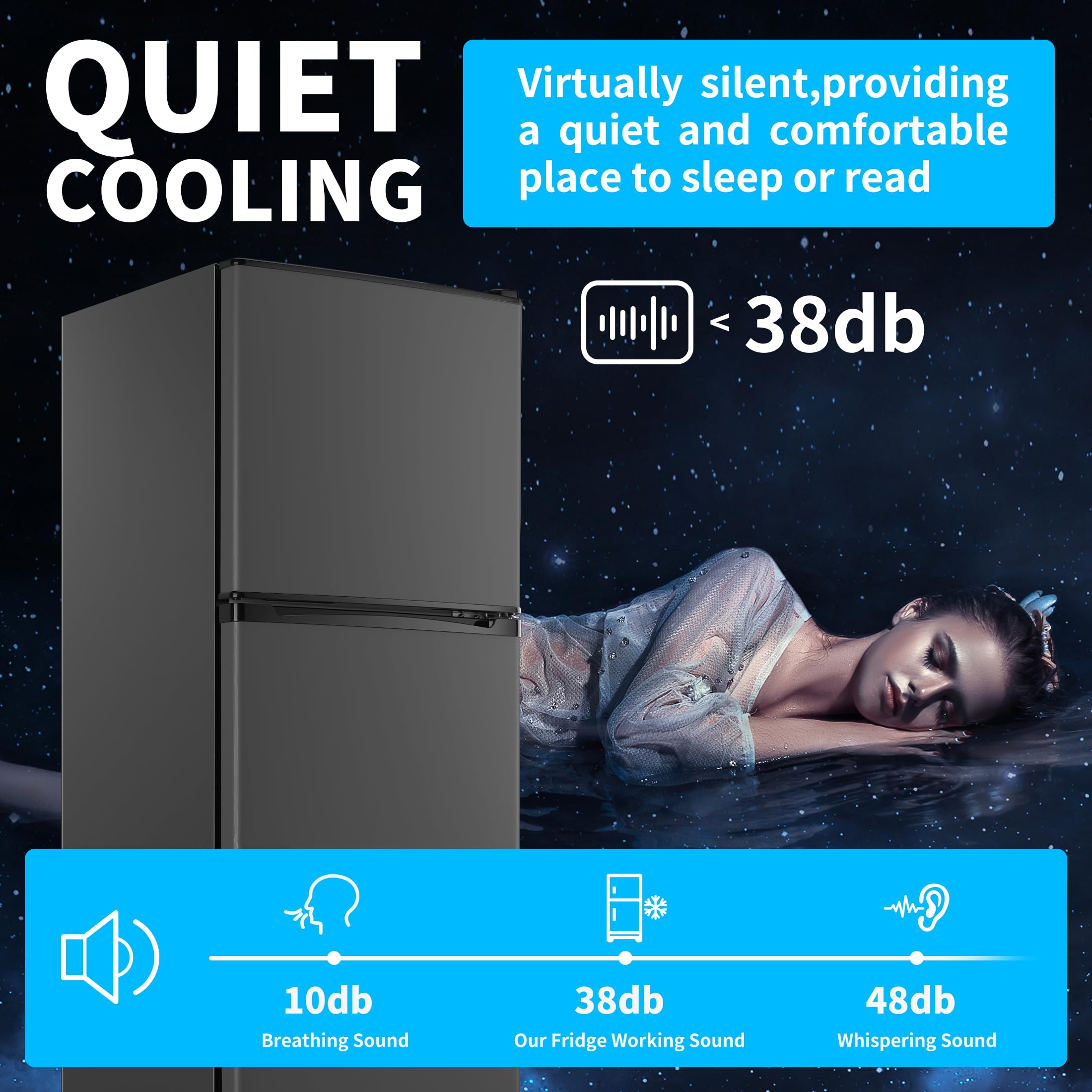 Calliever 4.5 Cu.Ft. Refrigerator With Freezer,2-Door Design,7-Level Temperature Control,5 Adjustable Thermostat & 4 Removable Glass Shelves (Silver) on Fridge.com - View 5