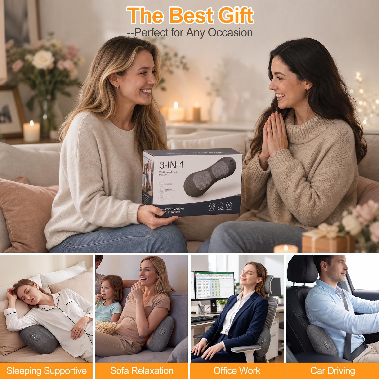 3 In 1 Rückenmassagegerät, Massagegerät Rücken mit 3 Traktion, 3 Vibration und 3 Wärme Für Zuhause, Büro, Auto und unterwegs